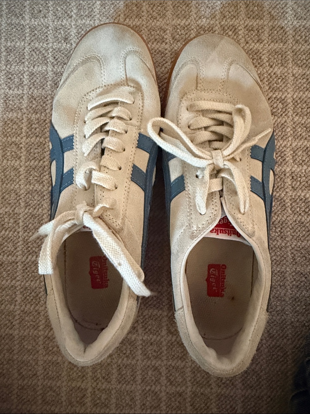 Onitsuka Tiger by Asics Men’s Cream Suede Sneakers with Blue Stripes